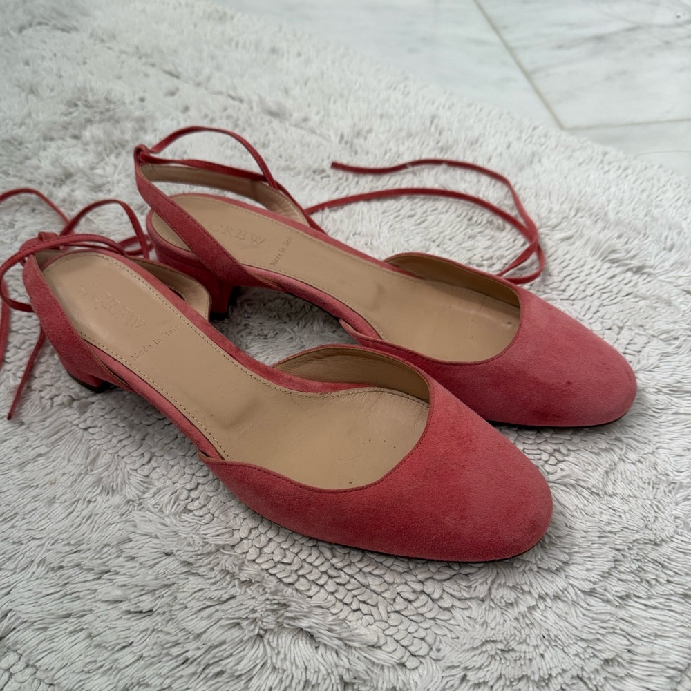 J. Crew Pink Suede Flats with Ankle Straps
